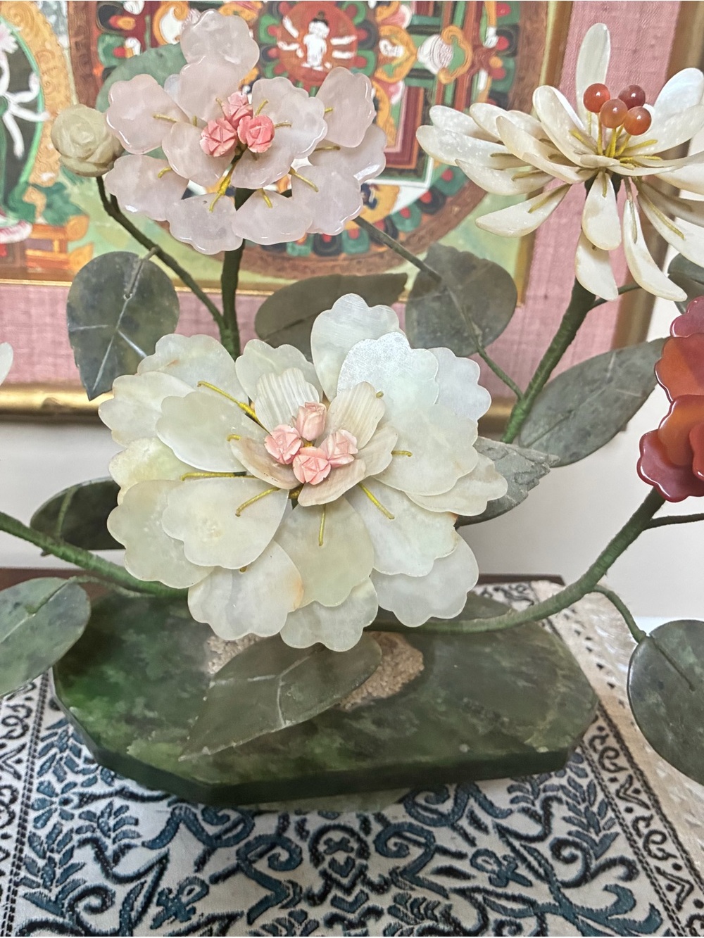 Jade glass Multicolor Stone Flower Sculpture decor accent plant - Picture 8 of 10